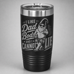 Black laser engraved I Like Dad Bods and I Cannot Lie tumbler featuring Bodrick in sunglasses and floral shorts